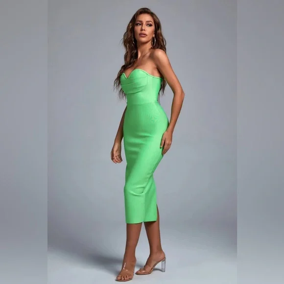 Green Strapless Midi Bandage Dress - Picture 5 of 6